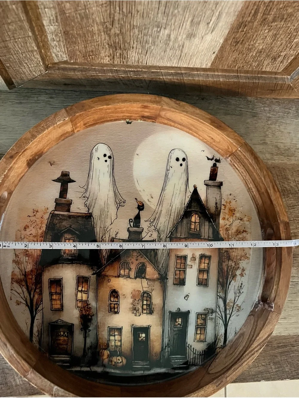 Viral Halloween Whimsical Ghost Wooden Tray Haunted House